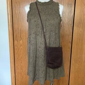 Bohme Olive Print Sleeveless Smocked High Neck Dress Size M